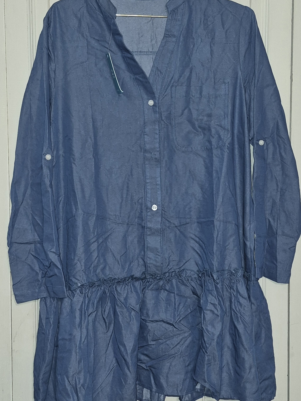 Cupshe Navy Blue Button-Front Peplum Shirt Dress